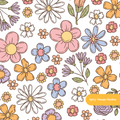 White Happy Summer Floral Seamless Pattern
