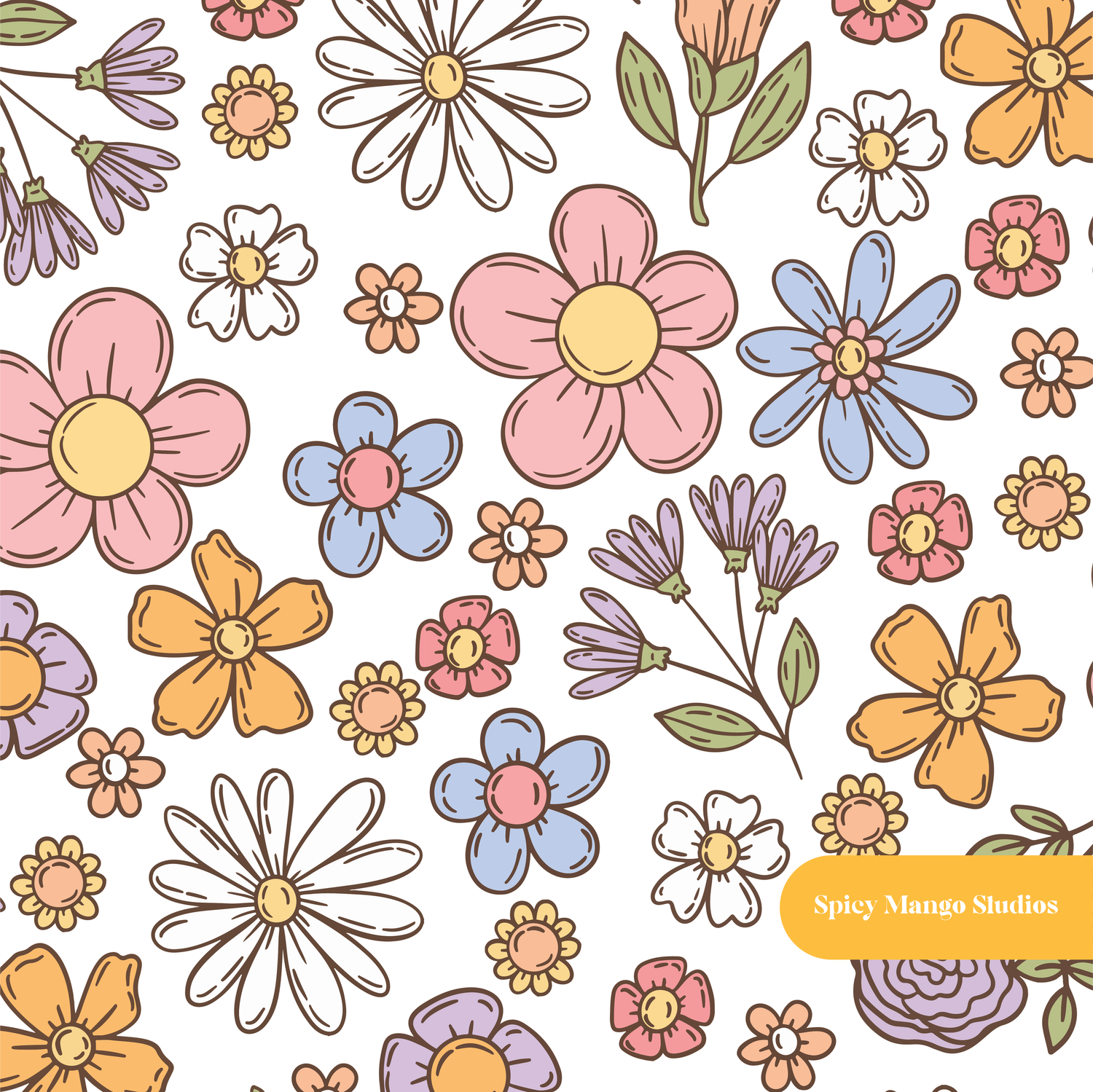 White Happy Summer Floral Seamless Pattern