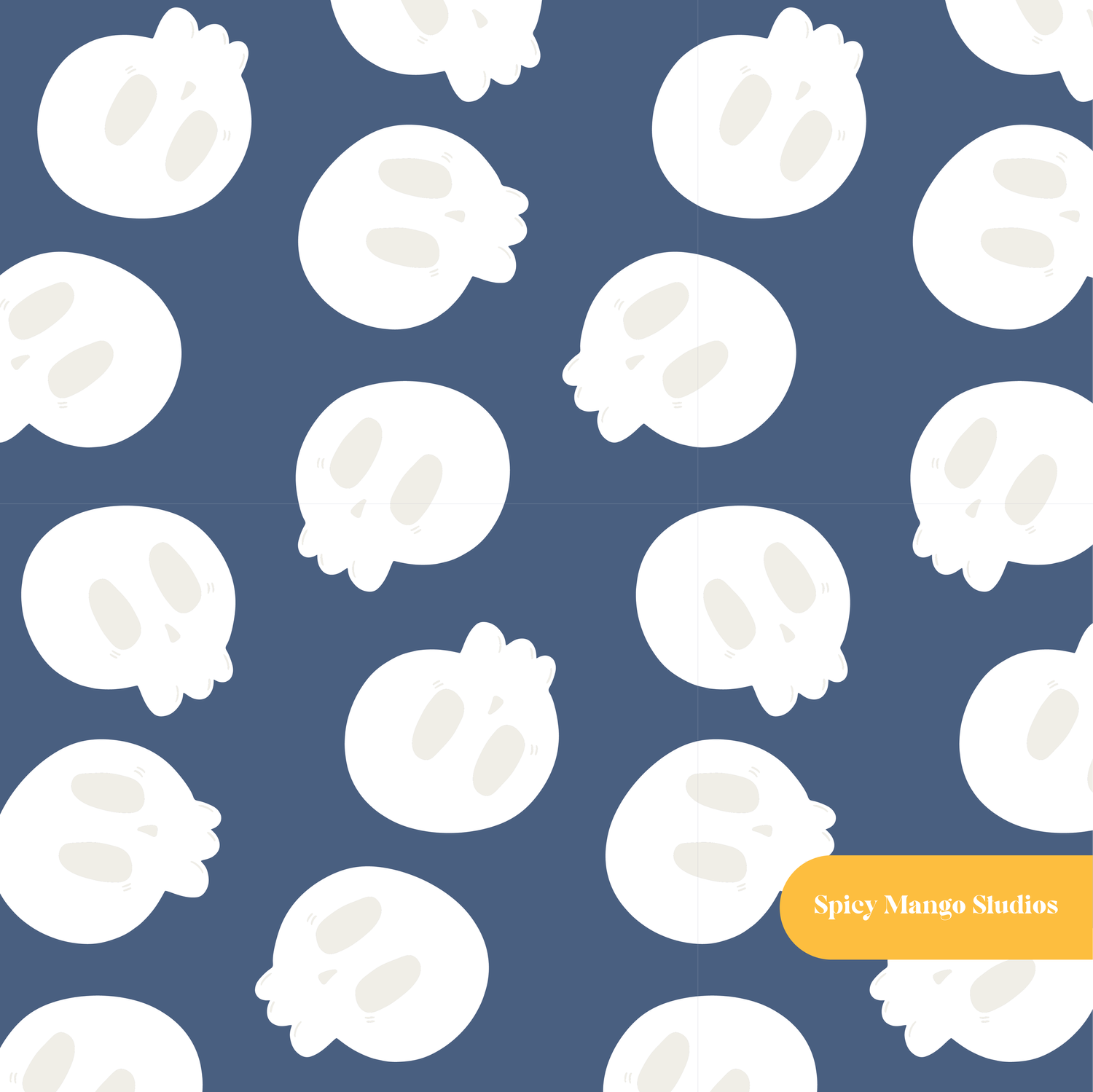 Denim Blue Happy Skeleton Seamless Pattern