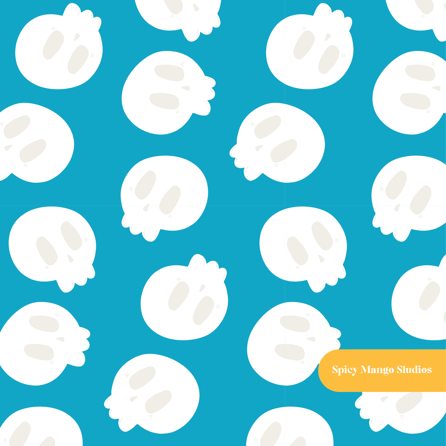 Electric Blue Blue Happy Skeleton Seamless Pattern
