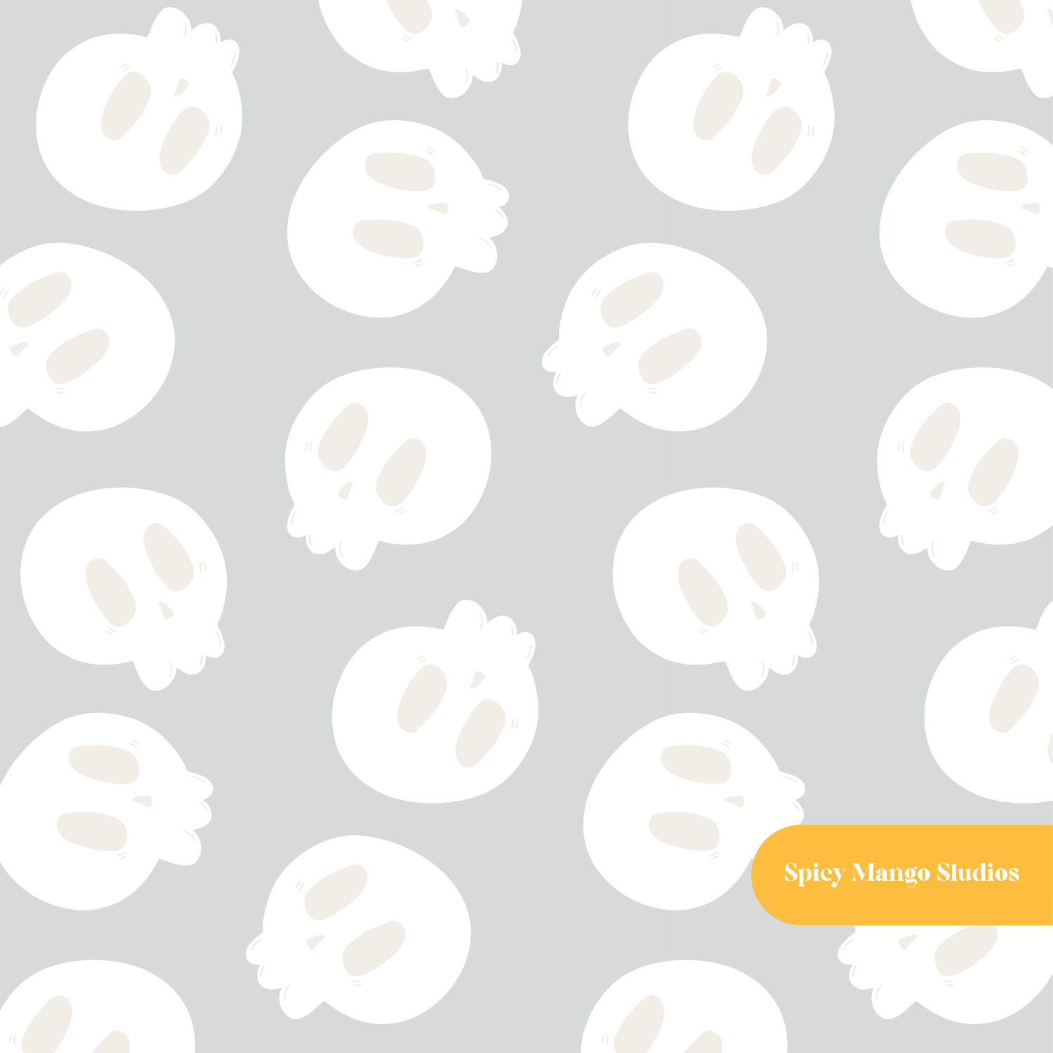 Light Gray Happy Skeleton Seamless Pattern