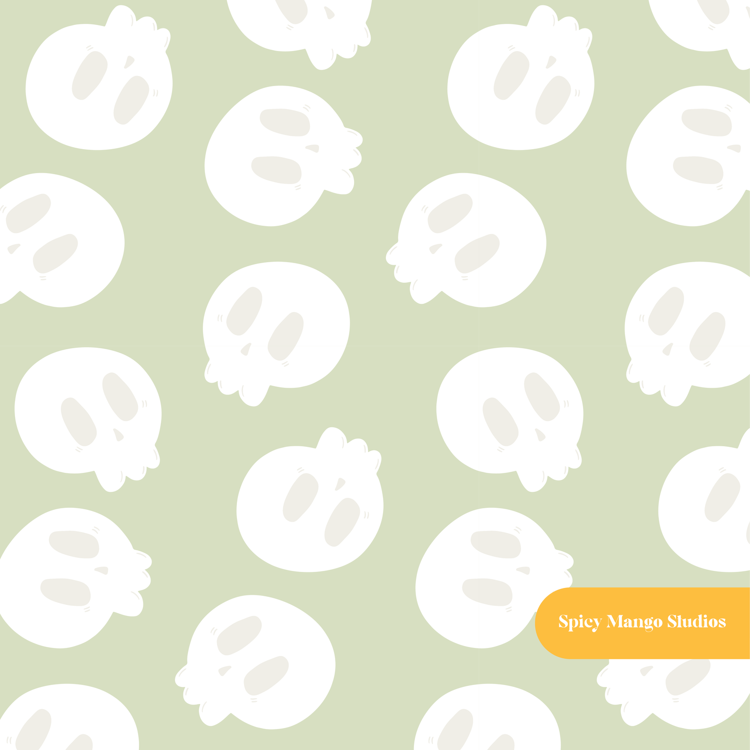 Sage Happy Skeleton Seamless Pattern