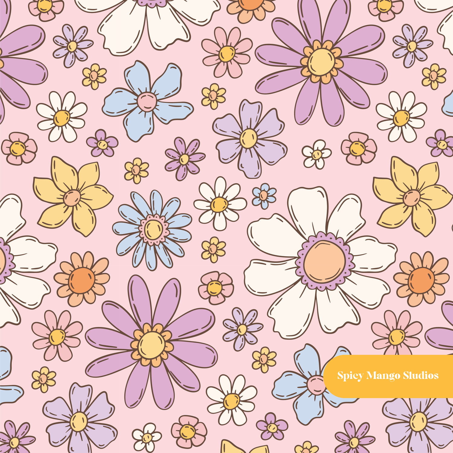 Pink Happy Spring Floral Seamless Pattern