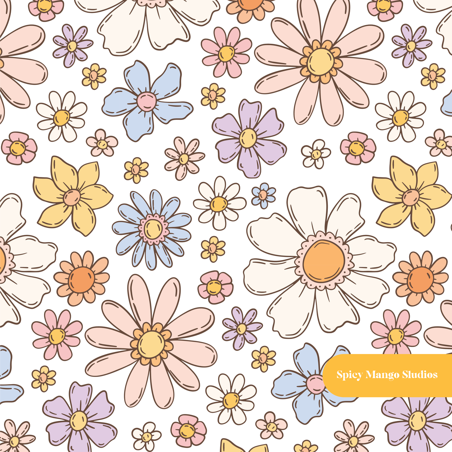 White Happy Spring Floral Seamless Pattern