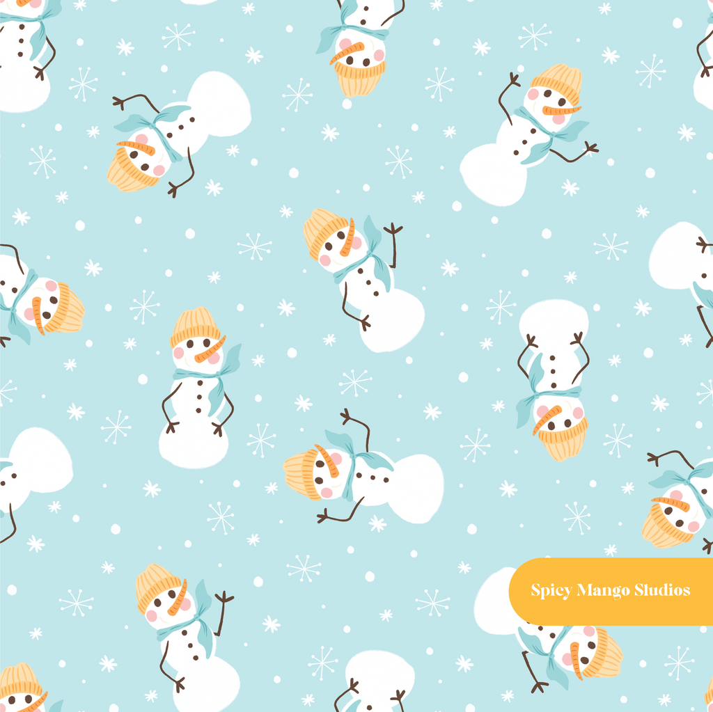 Light Blue Happy Snowman Seamless Pattern