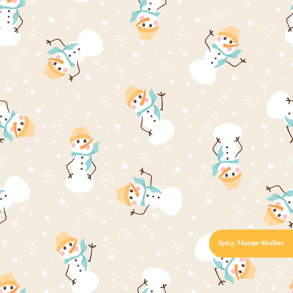 Neutral Happy Snowman Seamless Pattern
