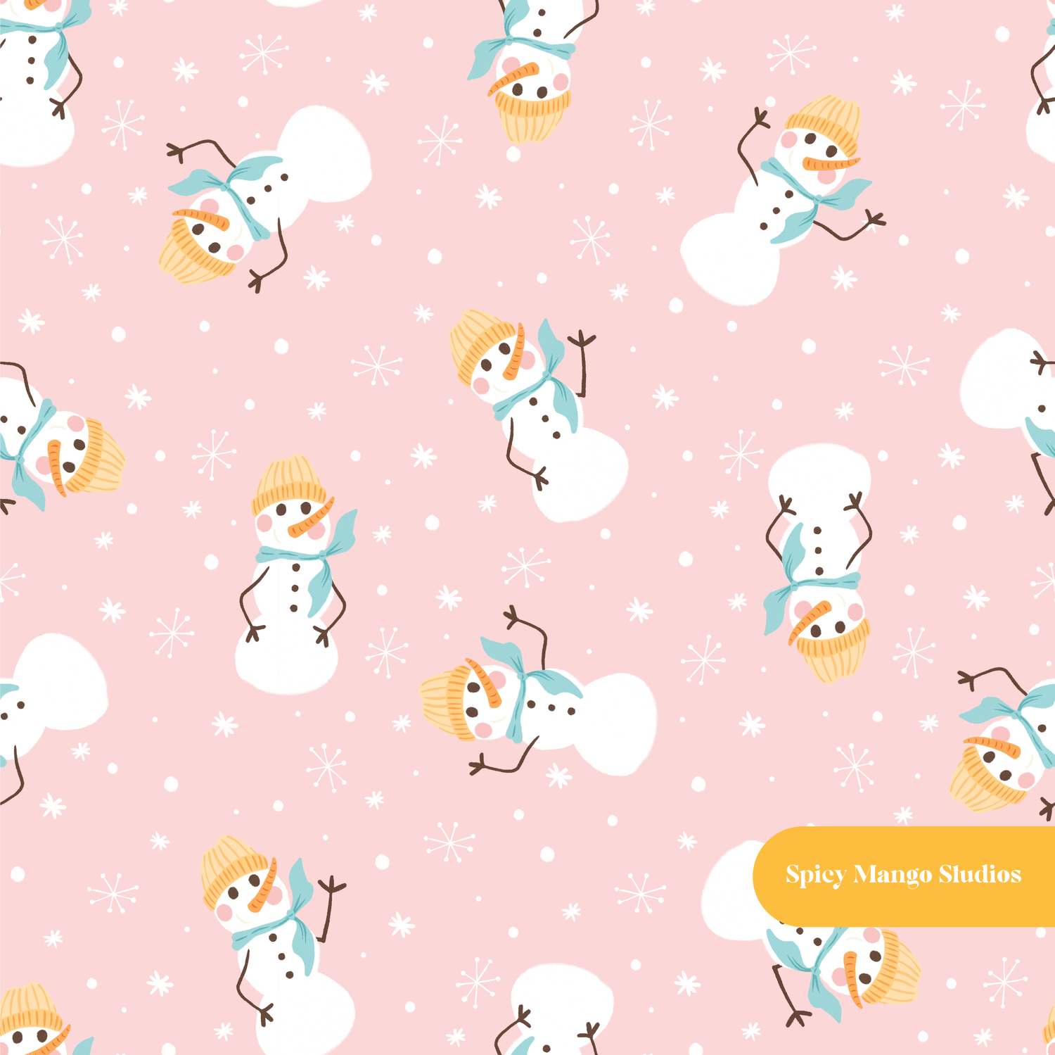 Pink Happy Snowman Seamless Pattern