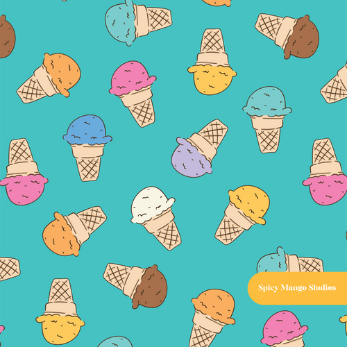 Aqua Ice Cream Medley Seamless Pattern – Digital Download
