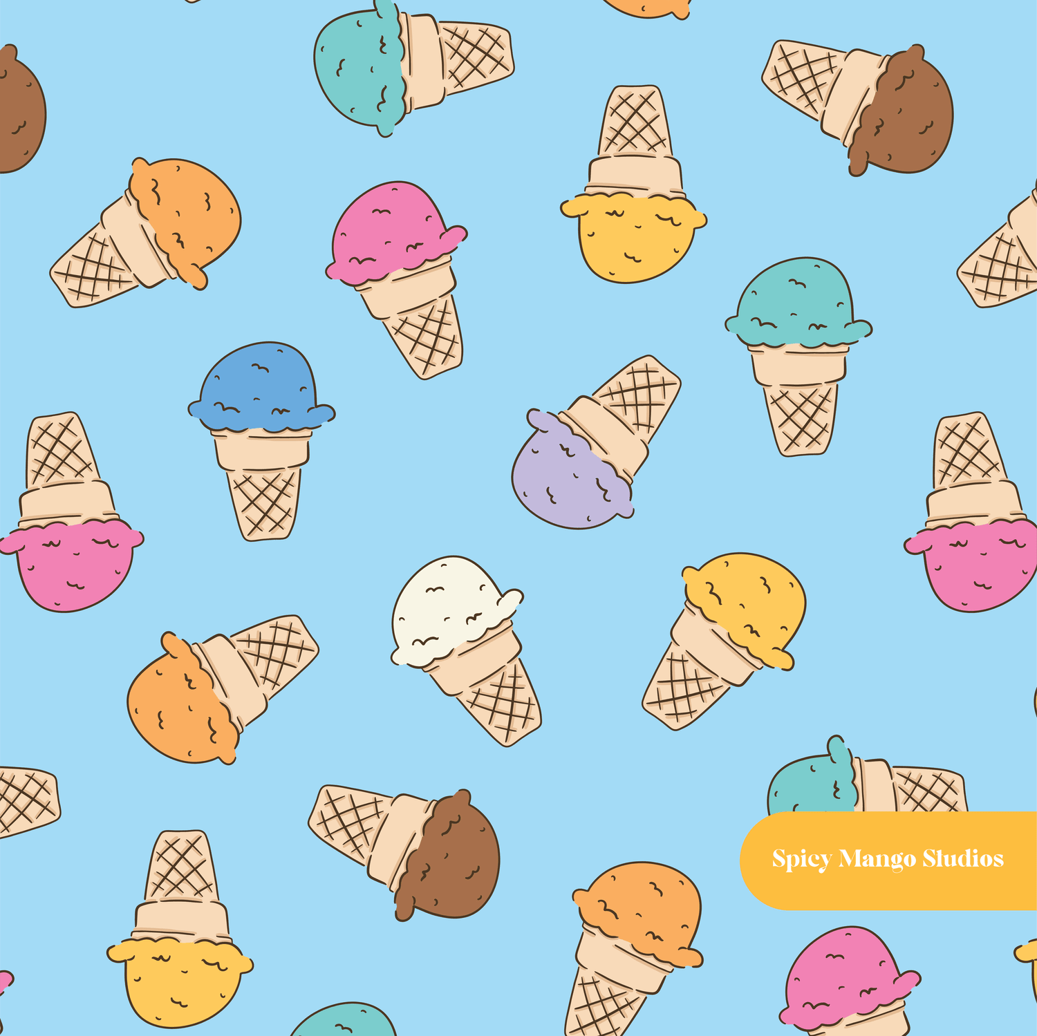 Light Blue Ice Cream Medley Seamless Pattern – Digital Download