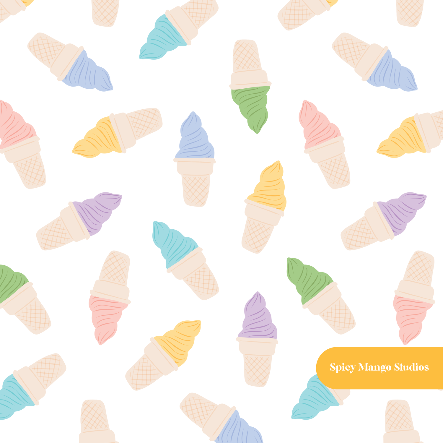 White Ice Cream Cones Seamless Pattern – Digital Download