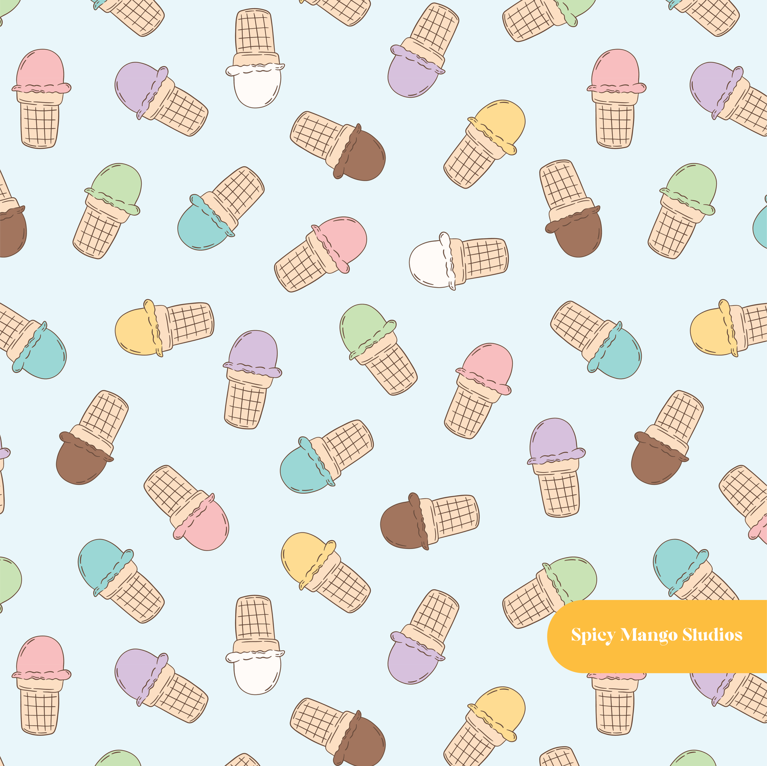 Light Blue Ice Cream Shop Seamless Pattern – Digital Download