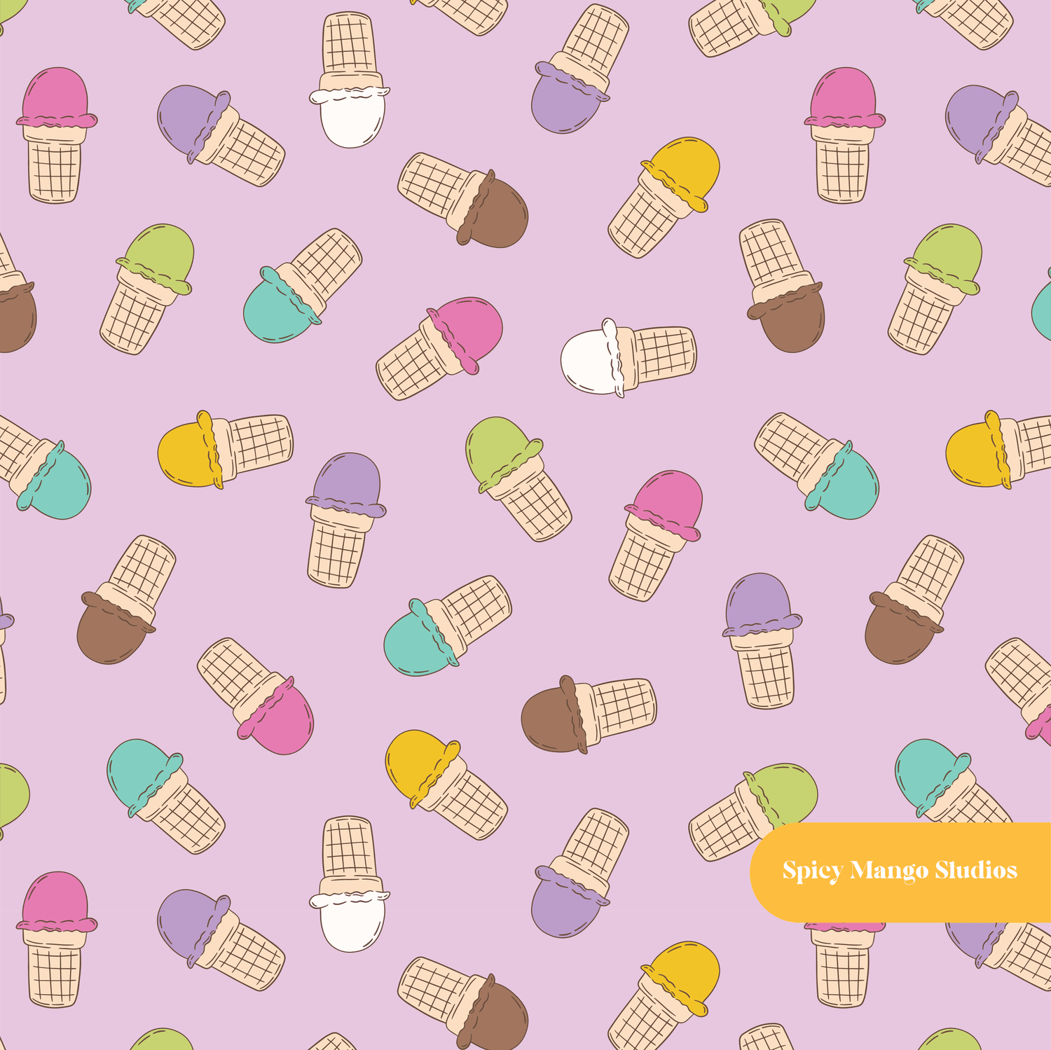 Lilac Ice Cream Shop Seamless Pattern – Digital Download