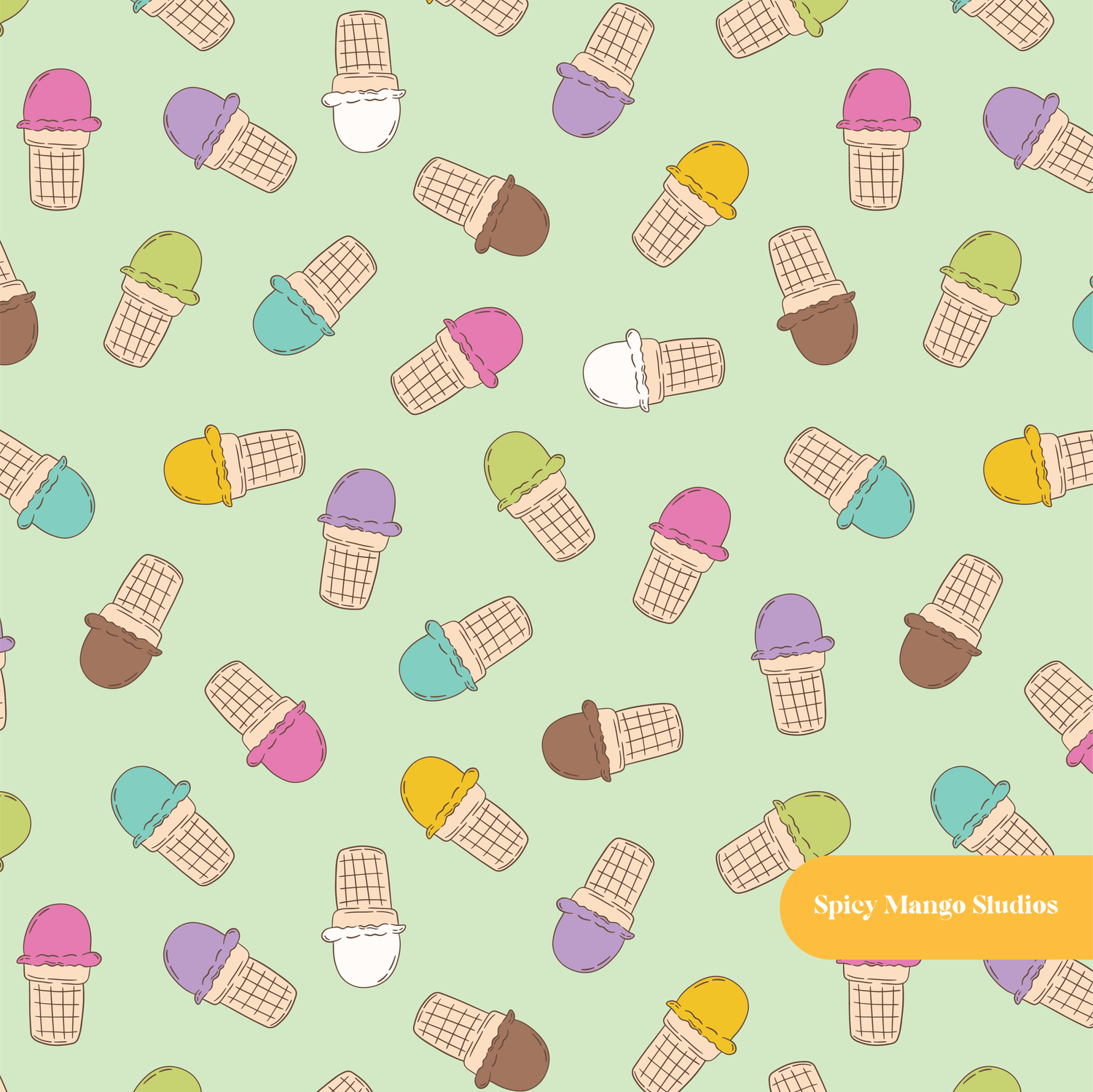Mint Chip Ice Cream Shop Seamless Pattern – Digital Download