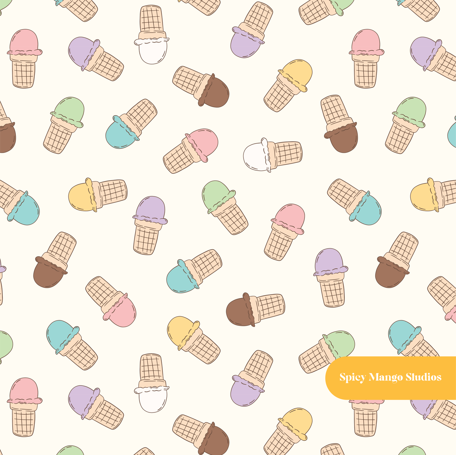 Off White Ice Cream Shop Seamless Pattern – Digital Download