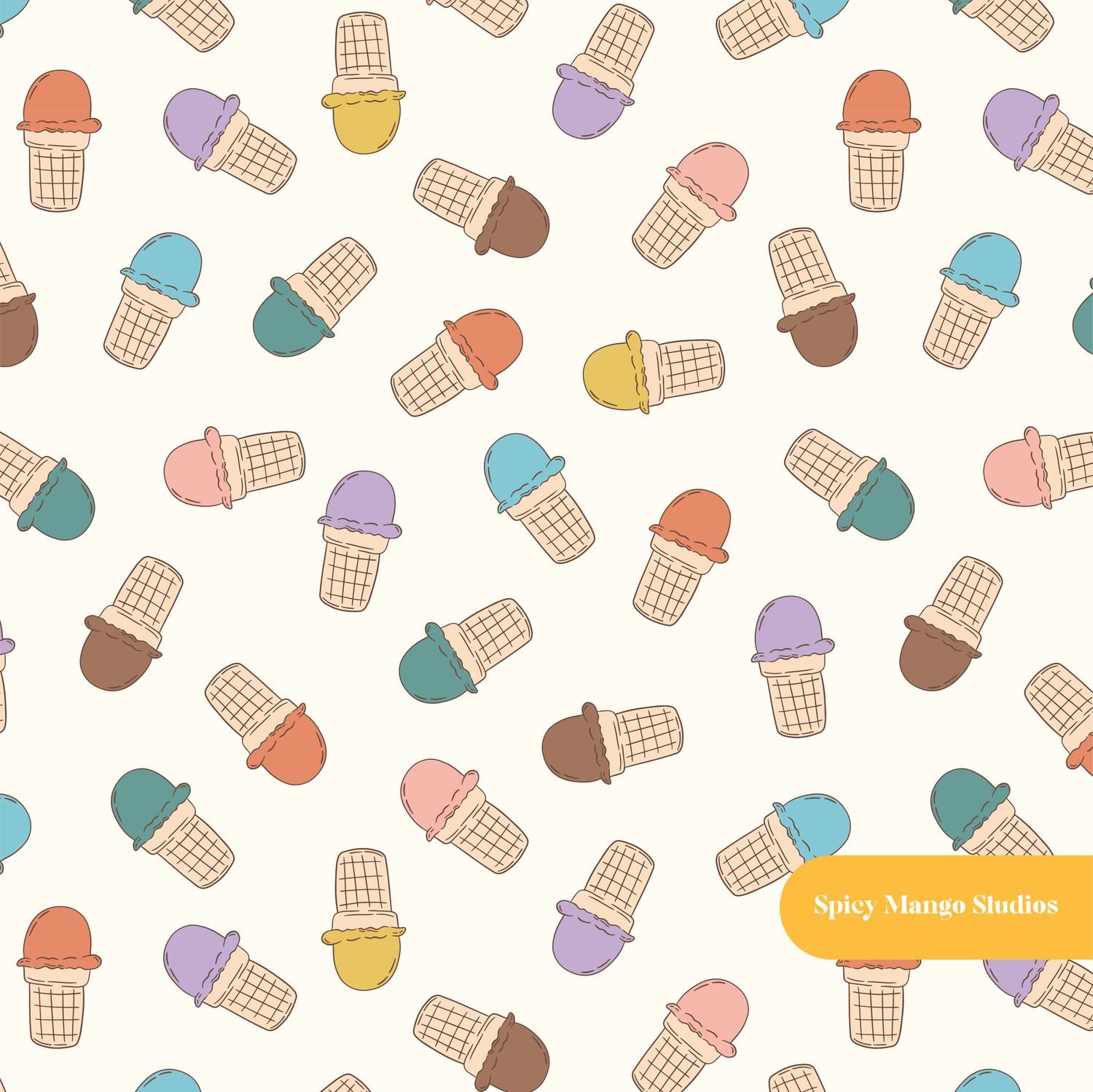 Vanilla Ice Cream Shop Seamless Pattern – Digital Download
