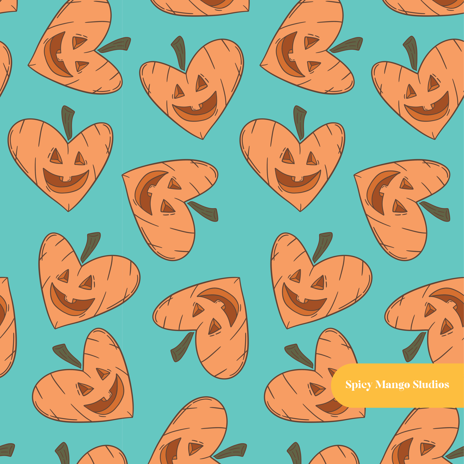 Aqua Jack-O-Hearts Seamless Pattern