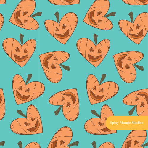 Aqua Jack-O-Hearts Seamless Pattern