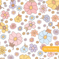 White Kitty Floral Seamless Pattern