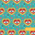 Aqua Lucky Hearts Evil Eye Seamless Pattern