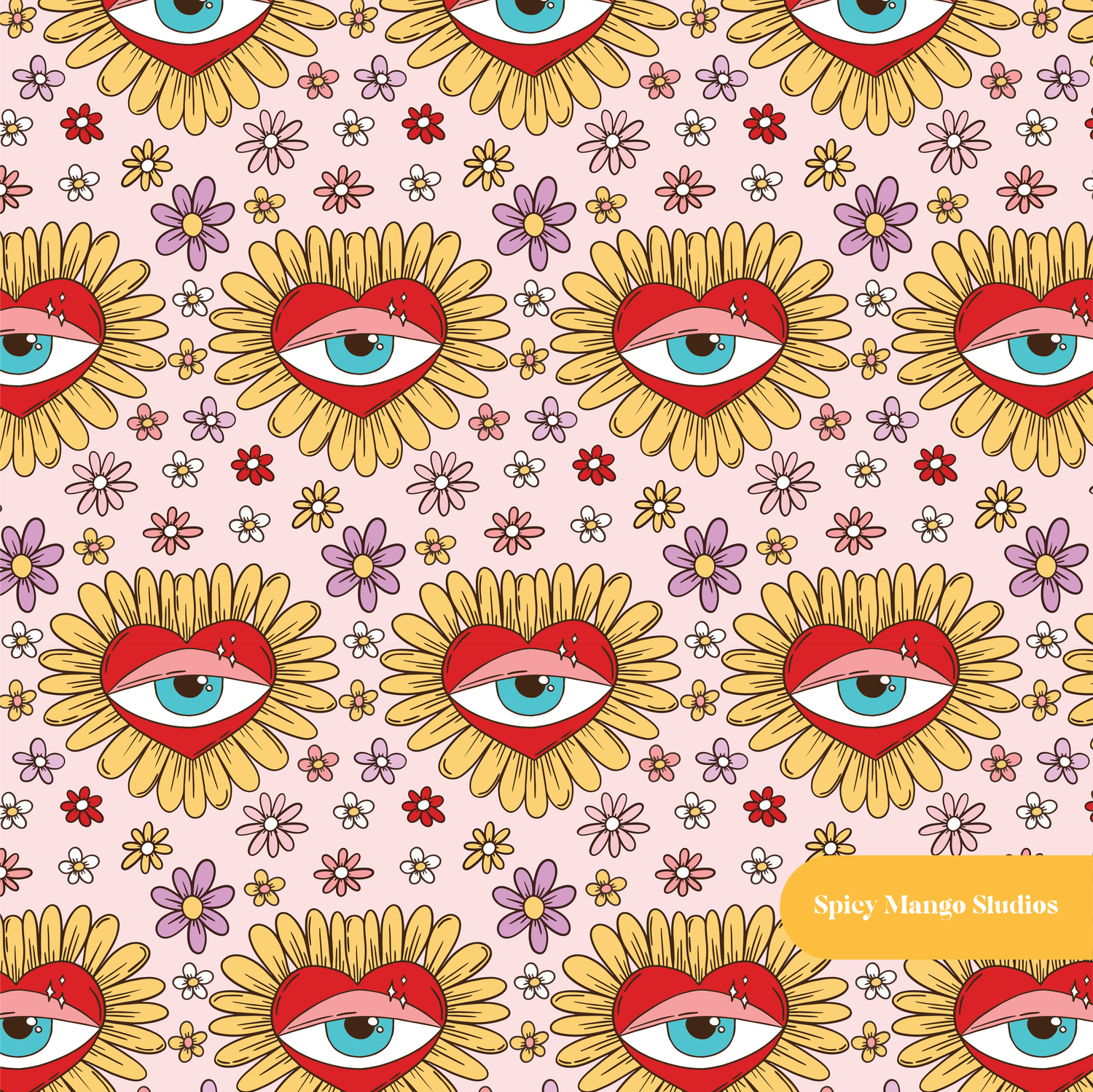 Light Pink Lucky Hearts Evil Eye Seamless Pattern