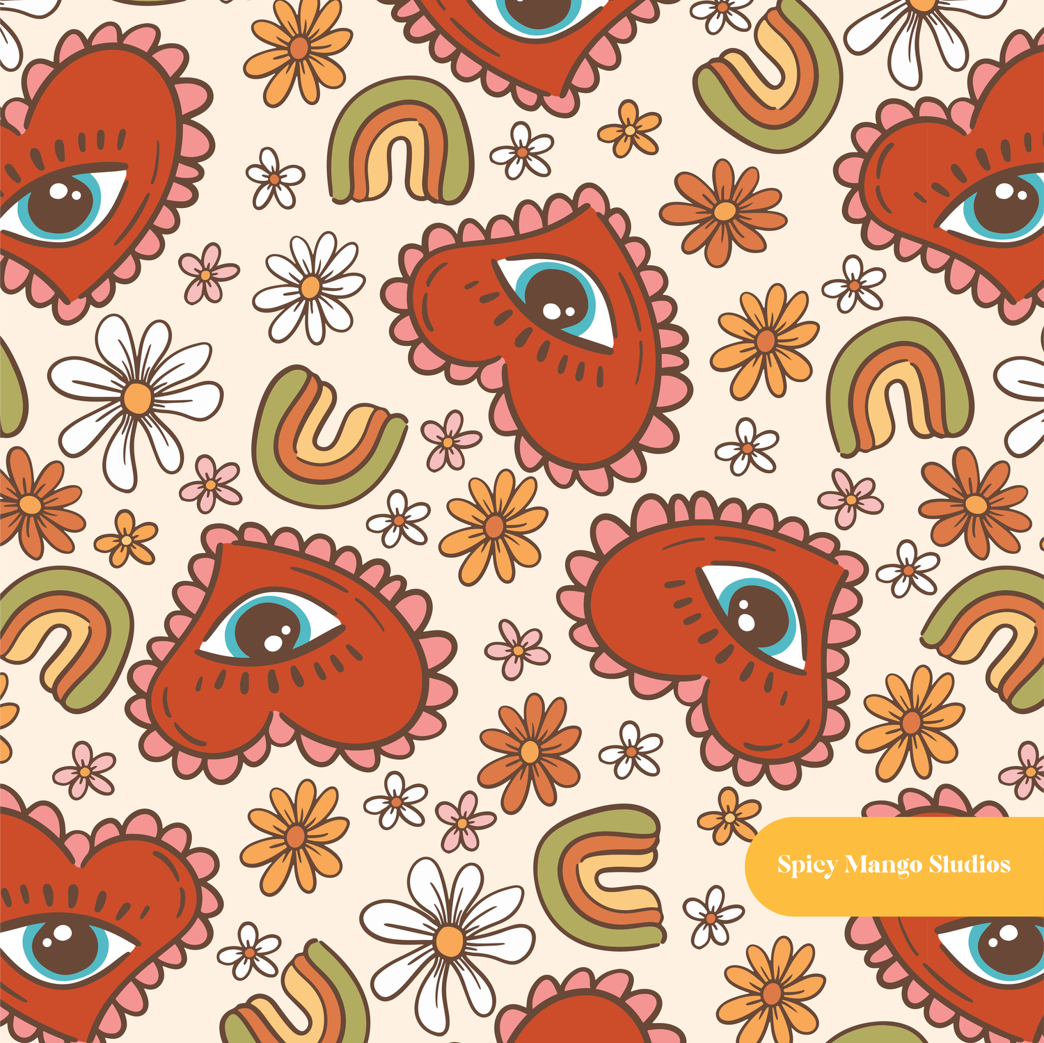 Neutral Lucky Hearts Vibe Seamless Pattern