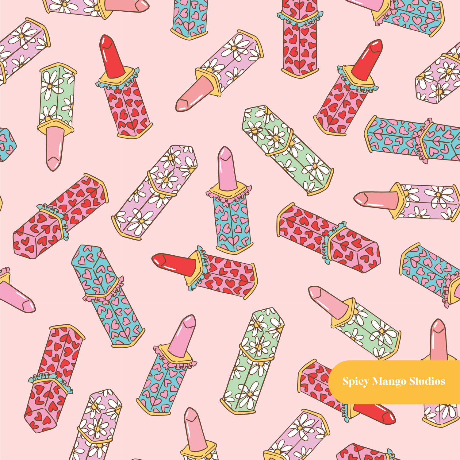 Light Pink Lucky Lipstick Seamless Pattern