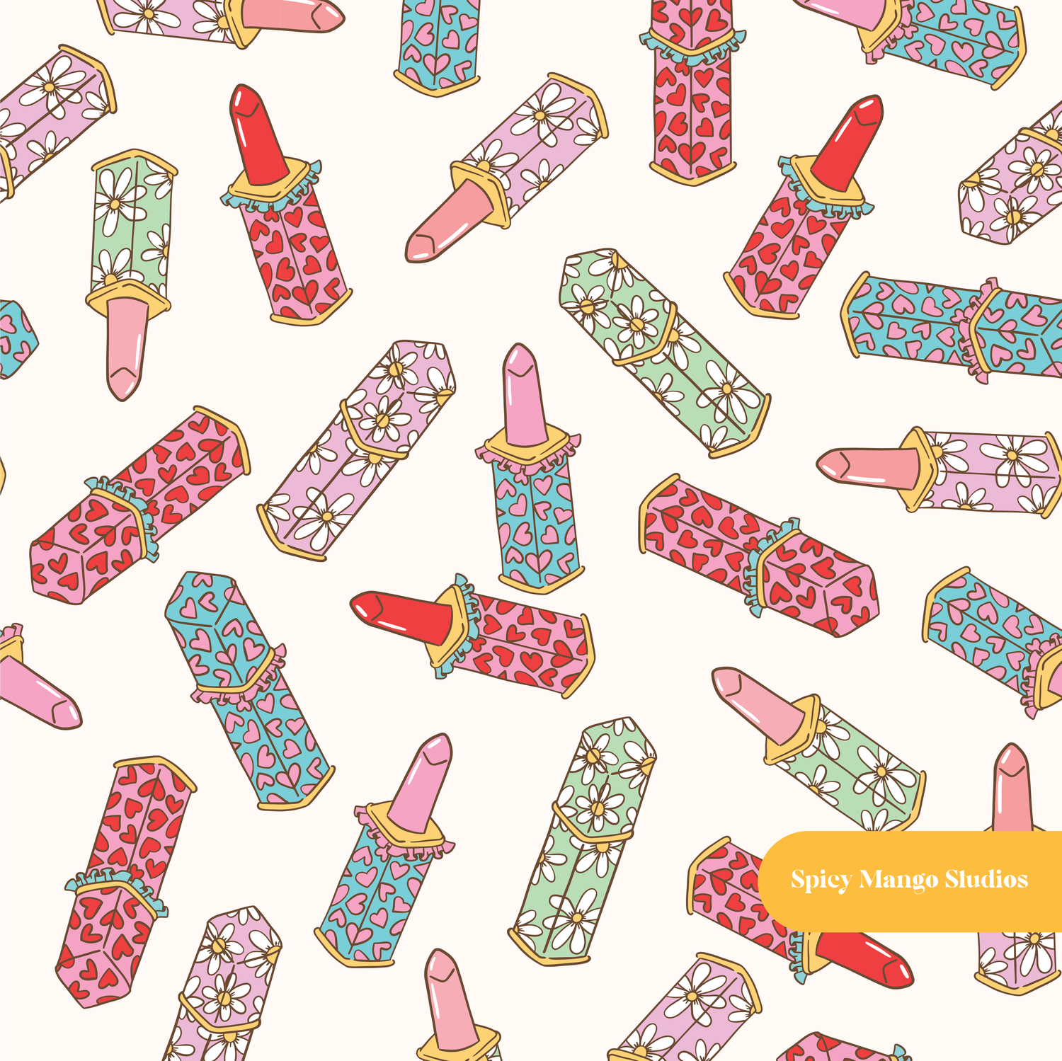 Neutral Lucky Lipstick Seamless Pattern