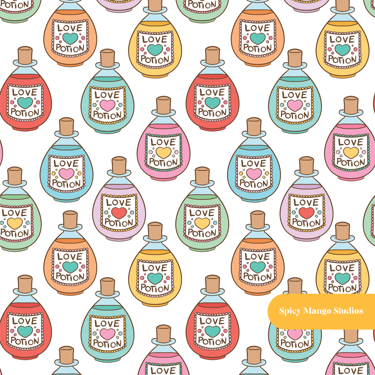 White Love Potion Seamless Pattern