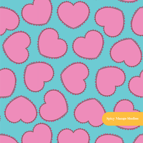 Aqua Lovely Heart Seamless Pattern