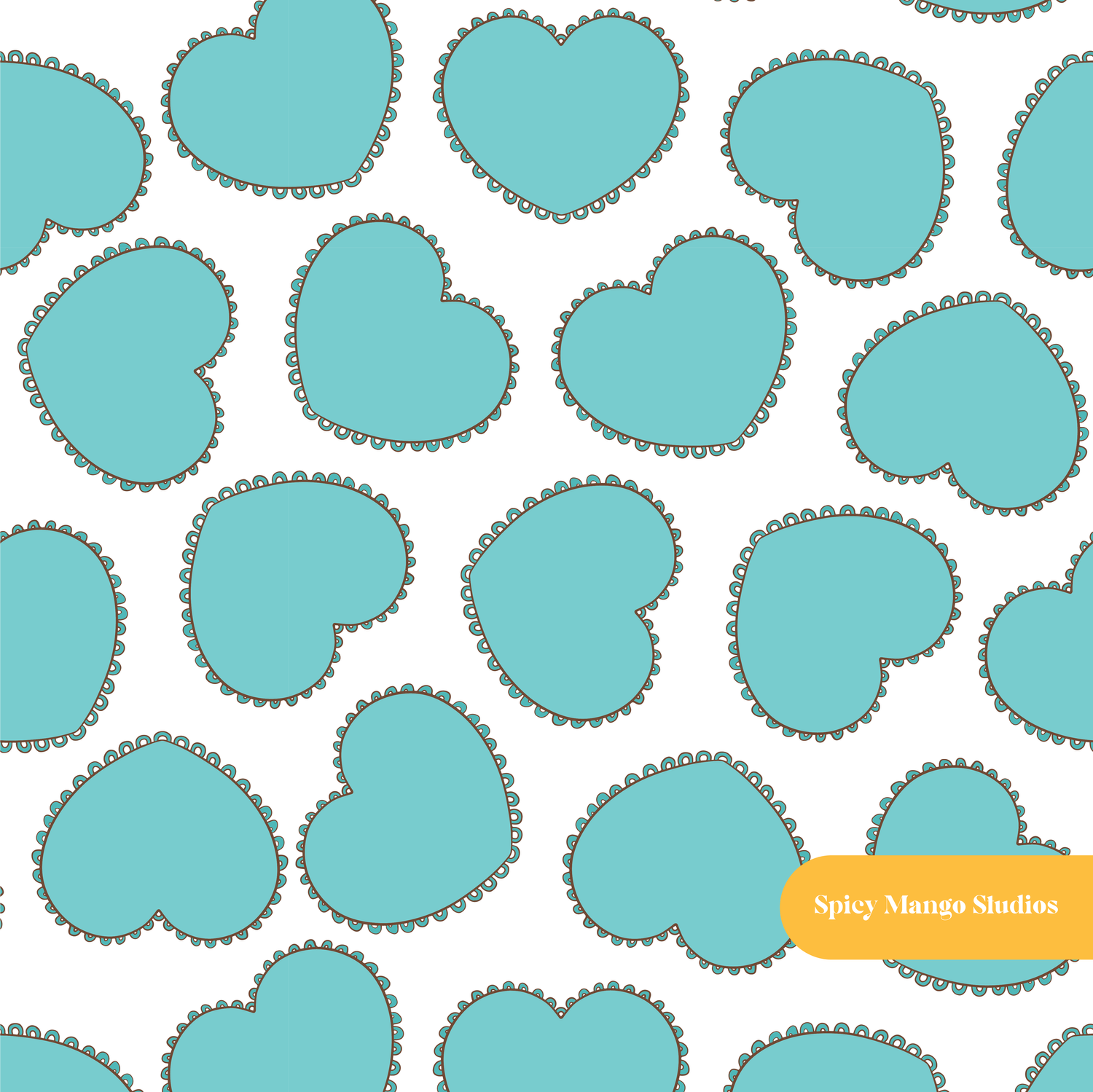 Teal Lovely Heart Valentine's Seamless Pattern