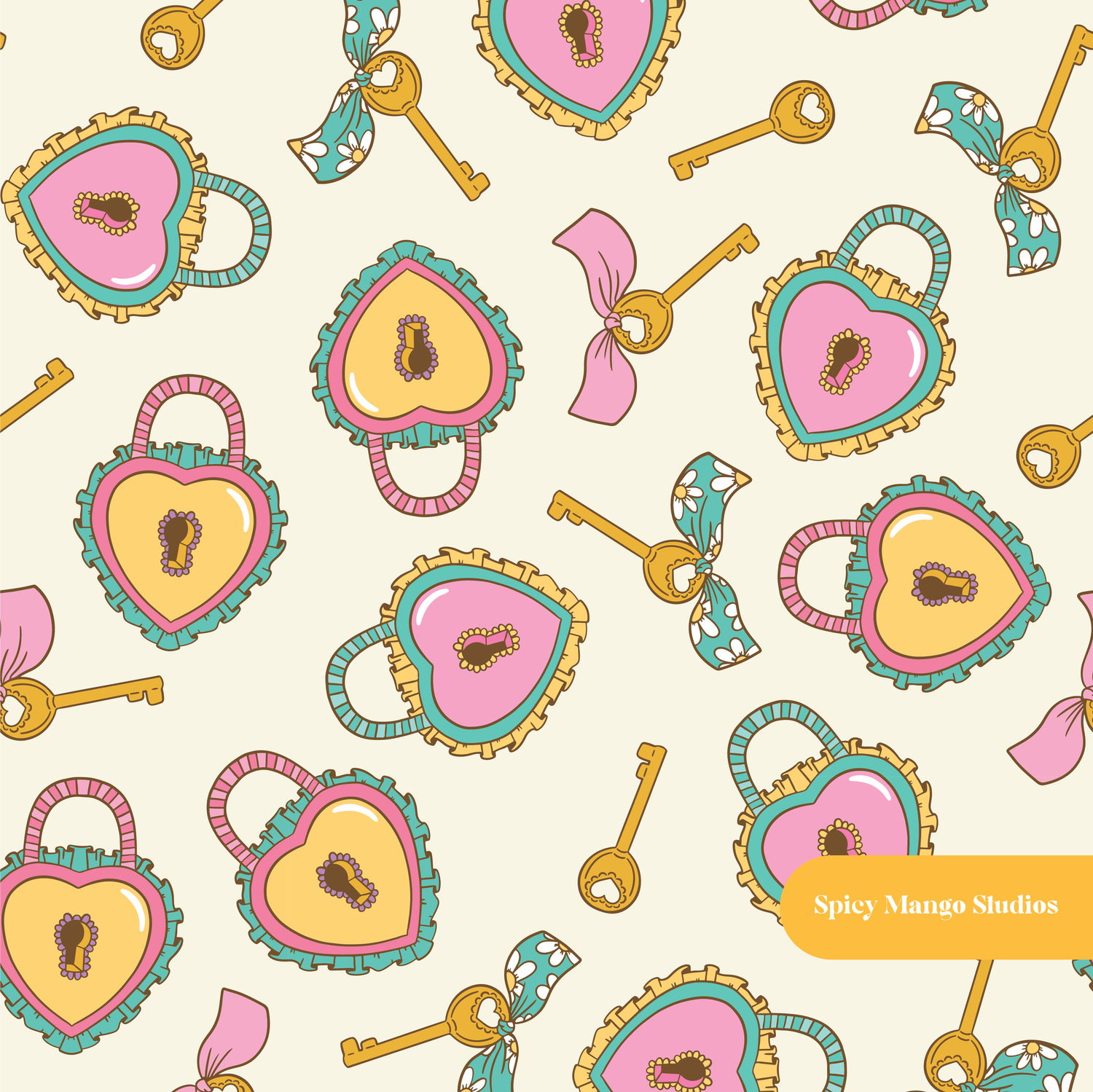 Neutral Love Locket Seamless Pattern