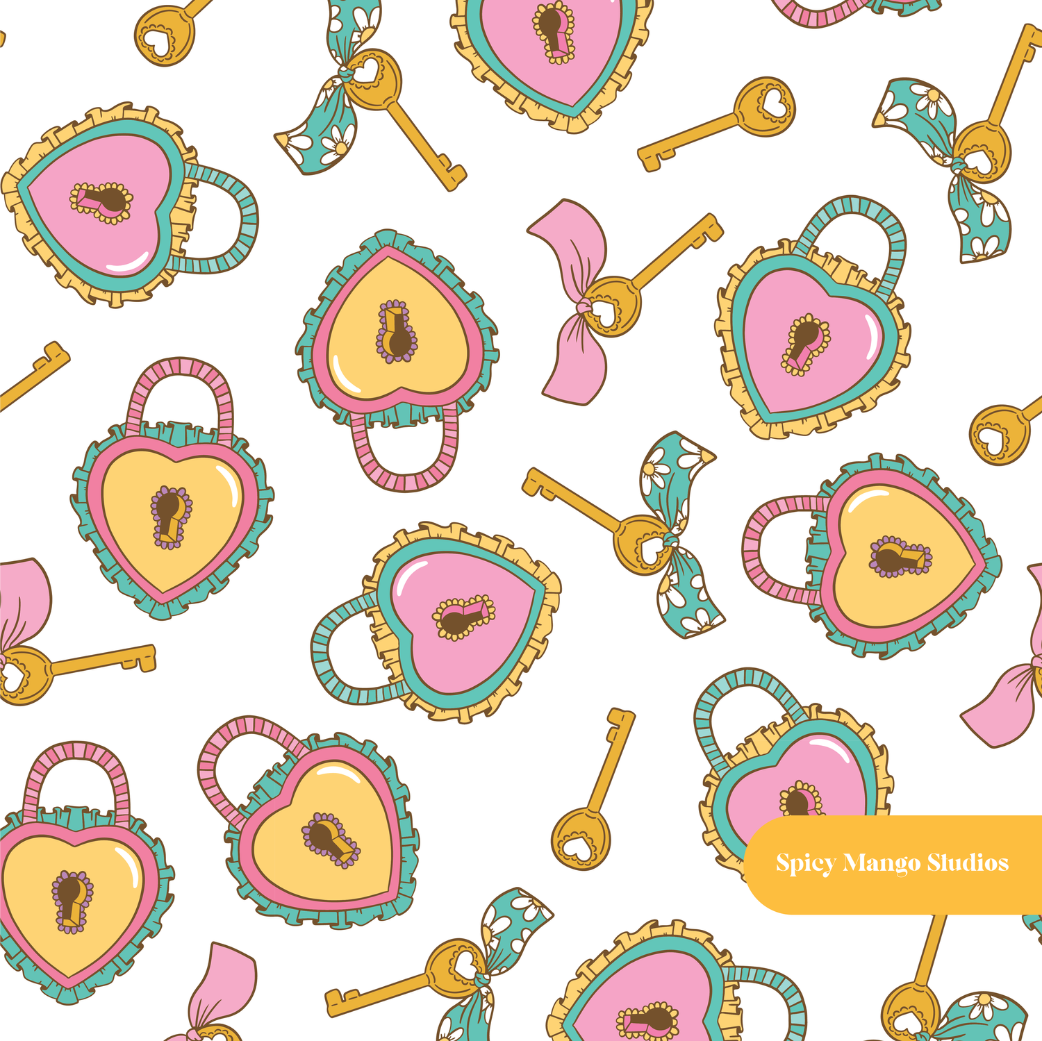 White Love Locket Seamless Pattern