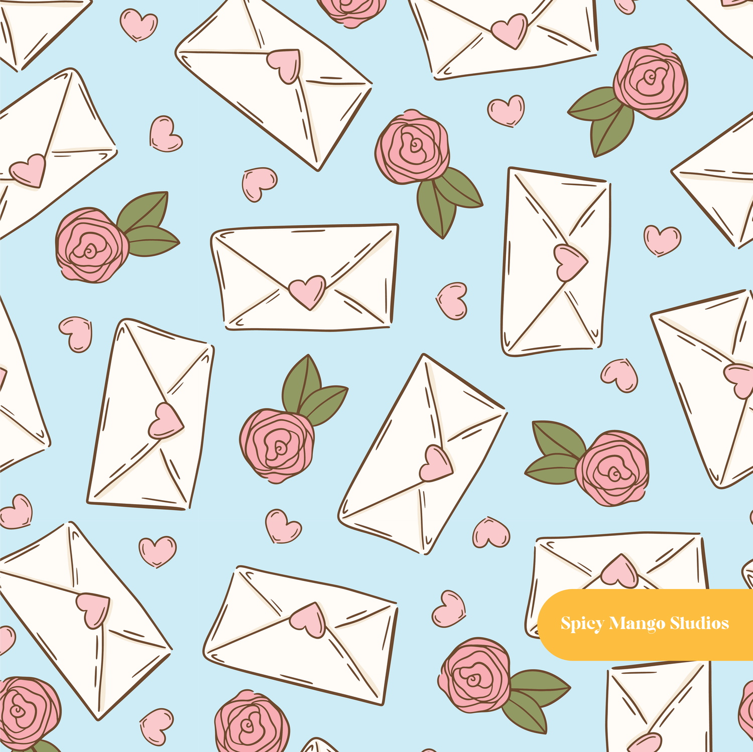 Light Blue Love Notes Valentine's Seamless Pattern