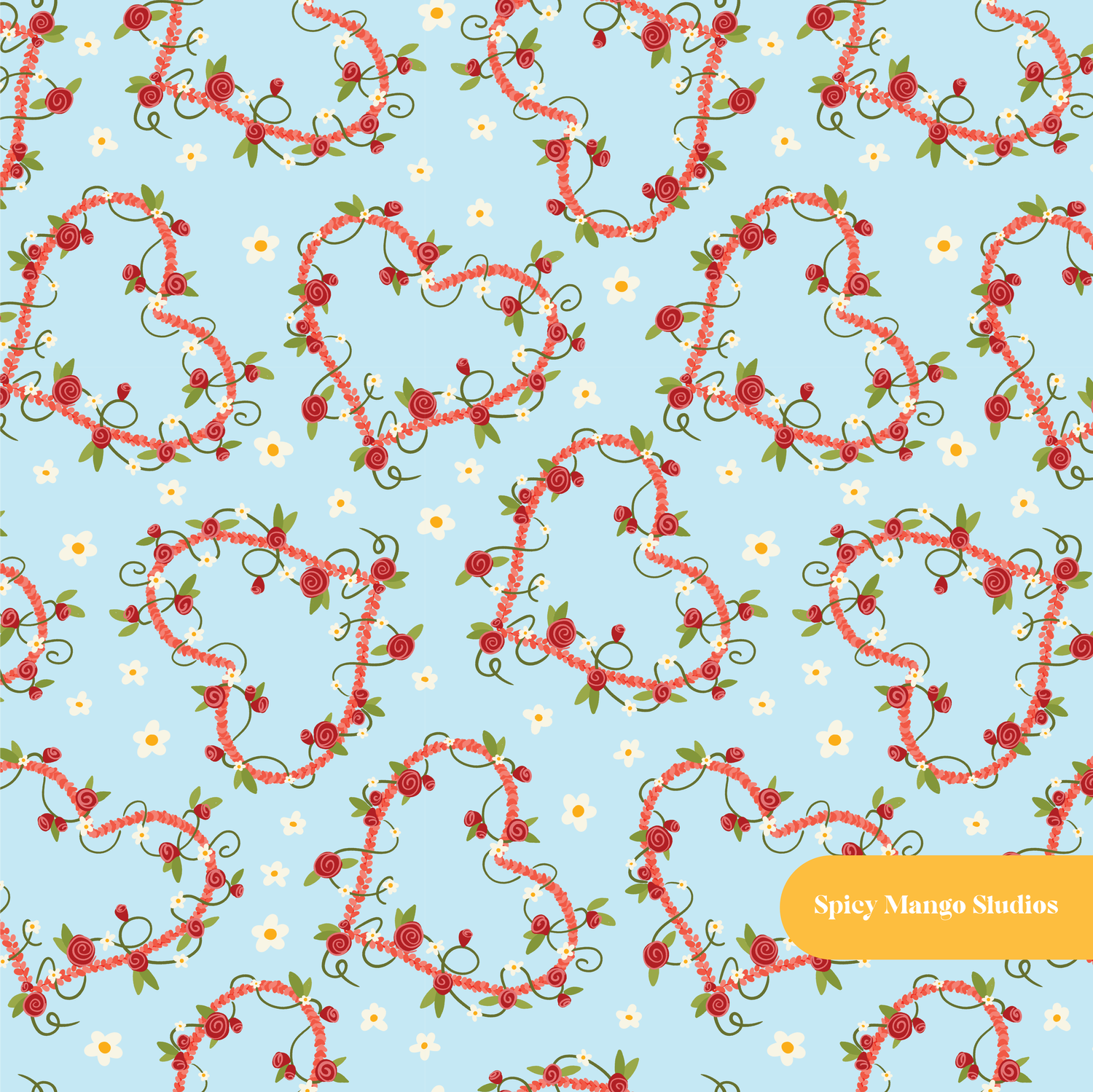 Light Blue Love on the Line Seamless Pattern