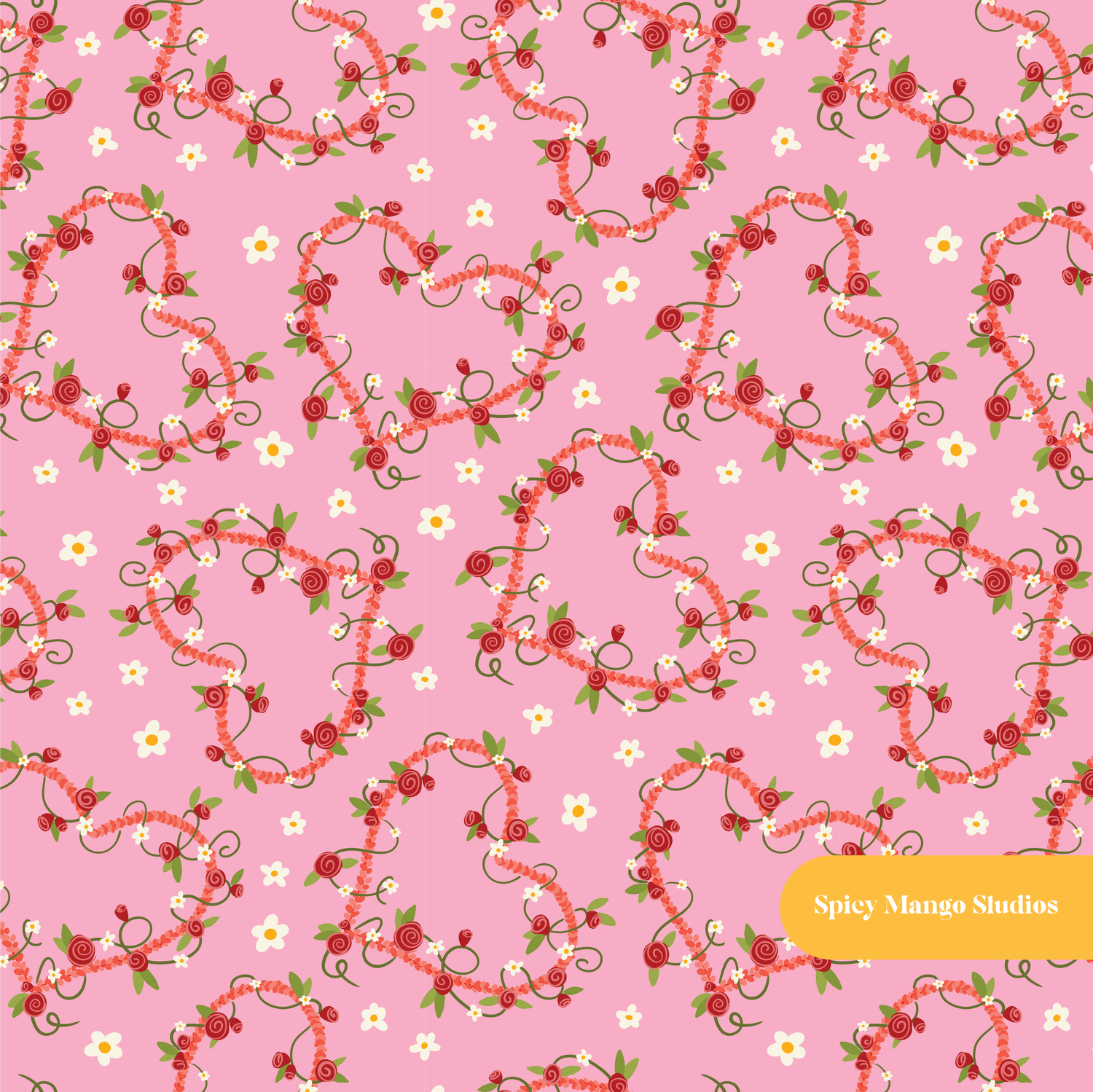 Pink Love on the Line Seamless Pattern