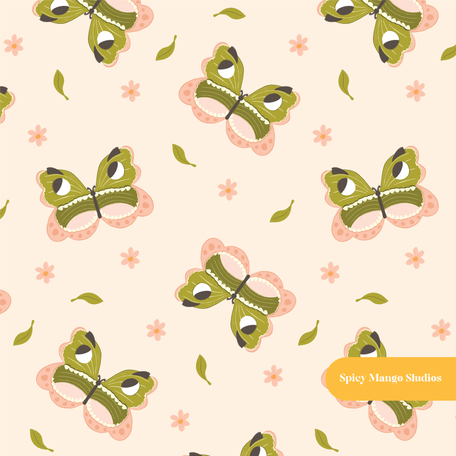 Neutral Monster Fly Seamless Pattern – Digital Download