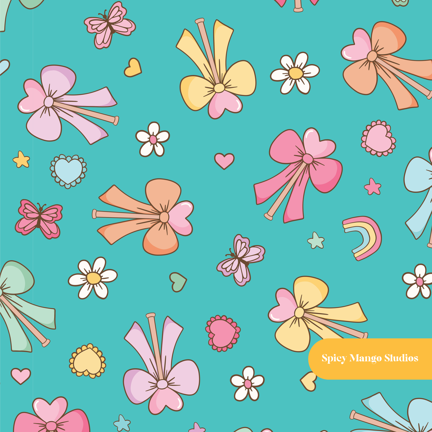 Teal Magic Wand Seamless Pattern