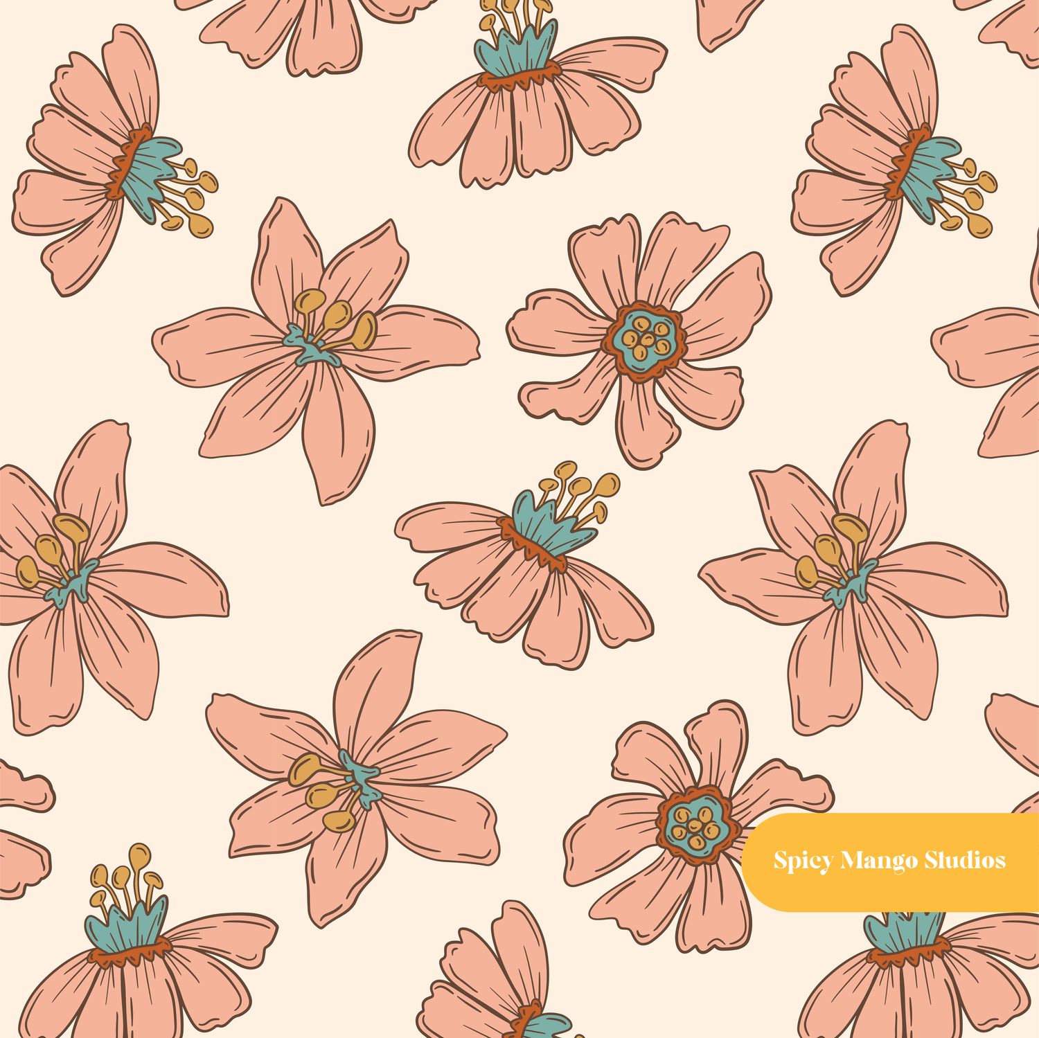 Neutral Mallorca Floral Seamless Pattern