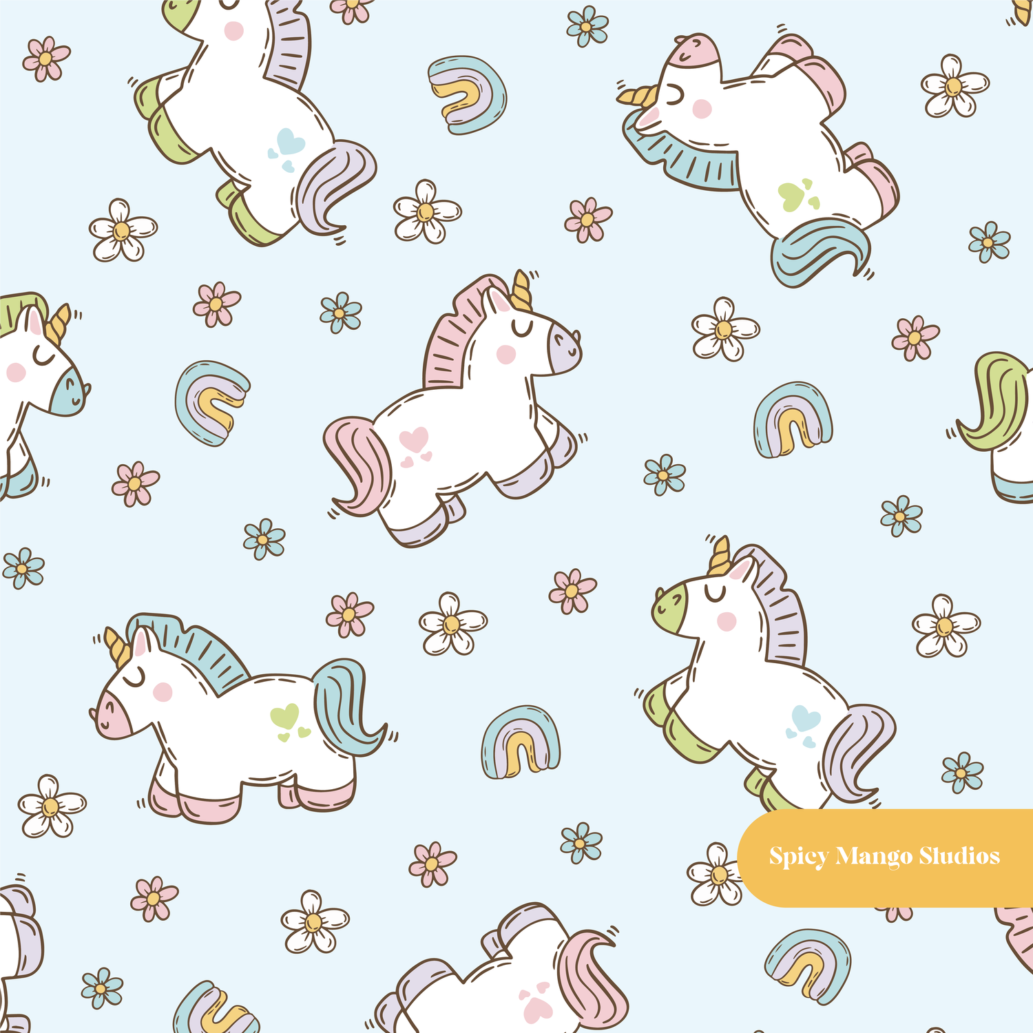 Light Blue Magical Unicorn Seamless Pattern