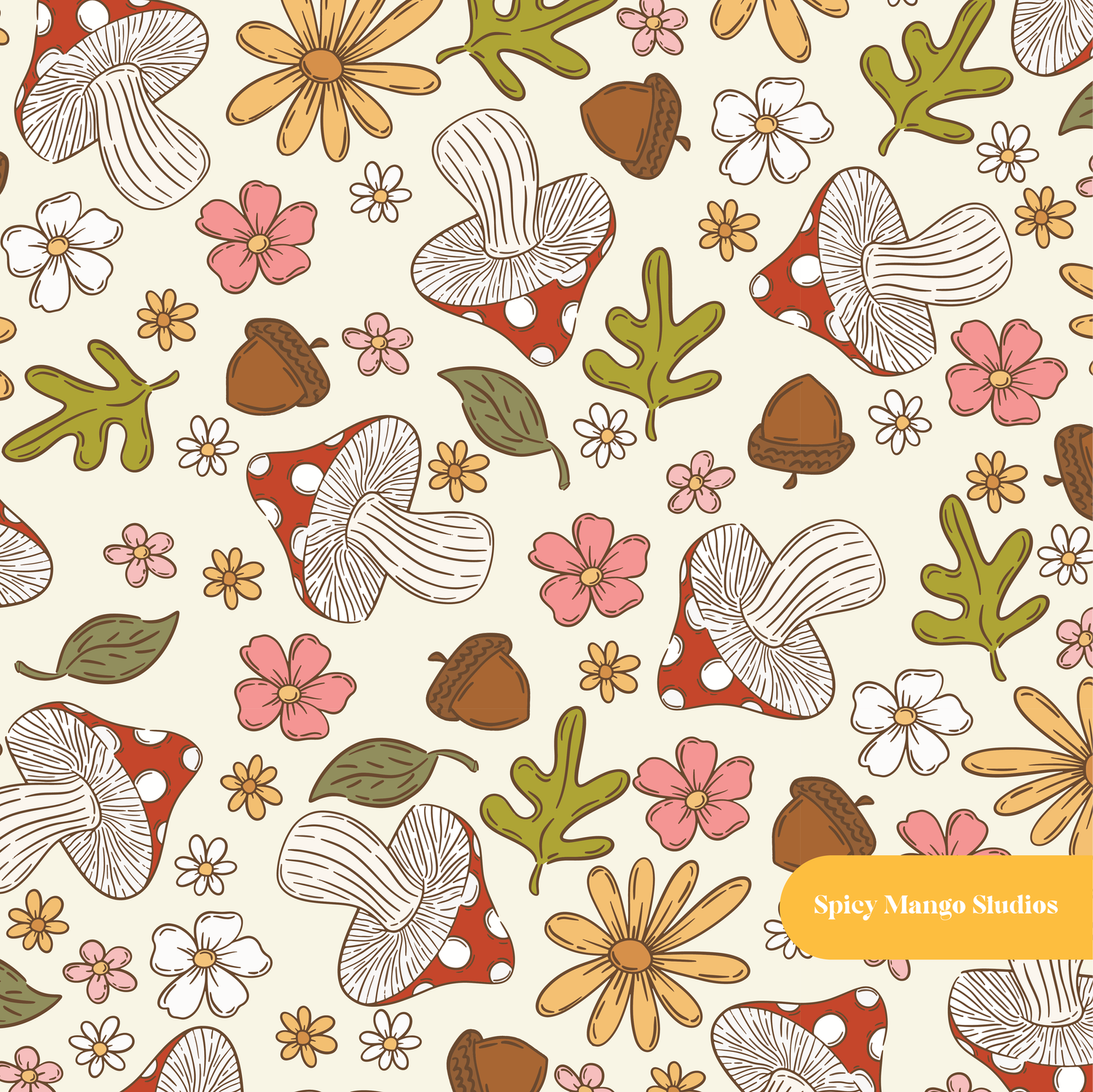 Neutral Mushroom Medley Seamless Pattern