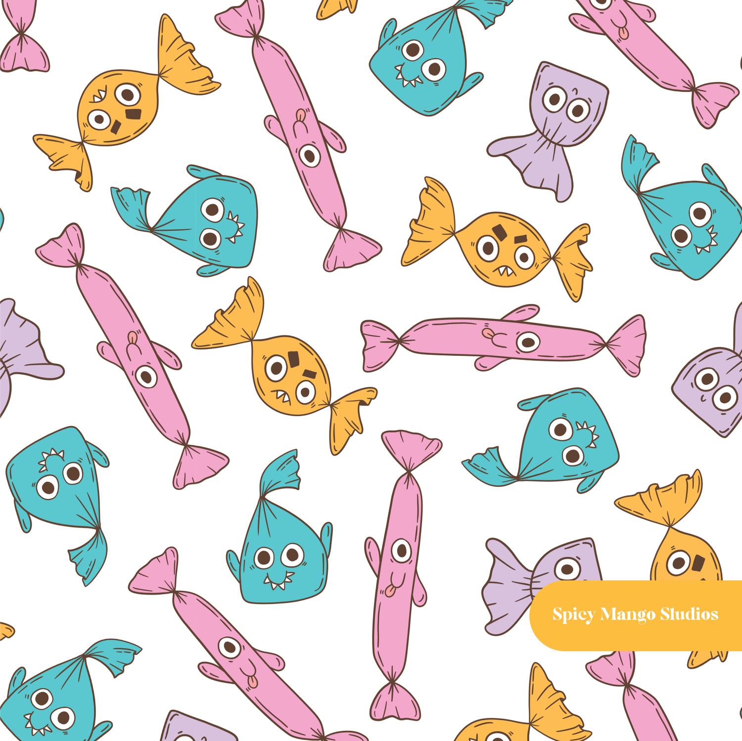 White Monster Candy Seamless Pattern – Digital Download