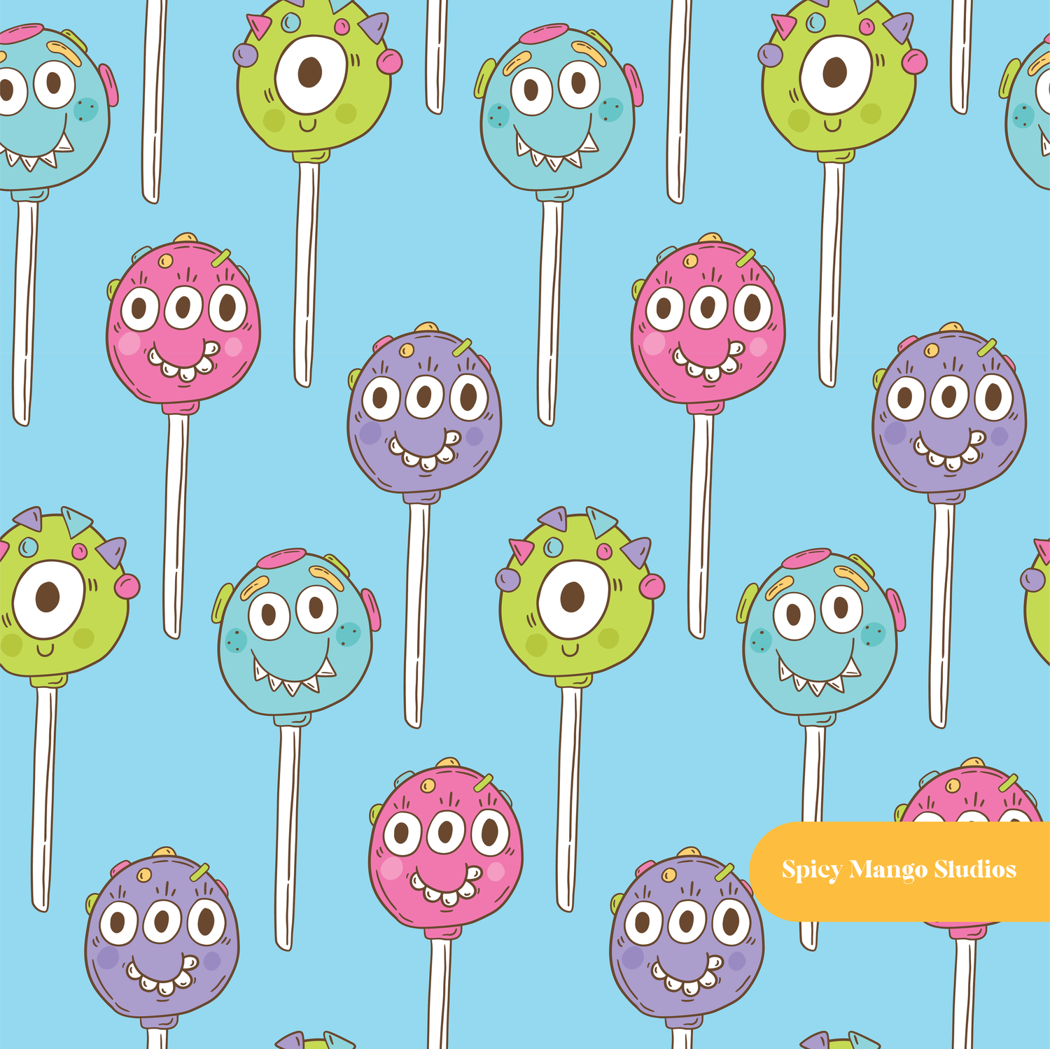 Blue Monster Pops Seamless Pattern – Digital Download
