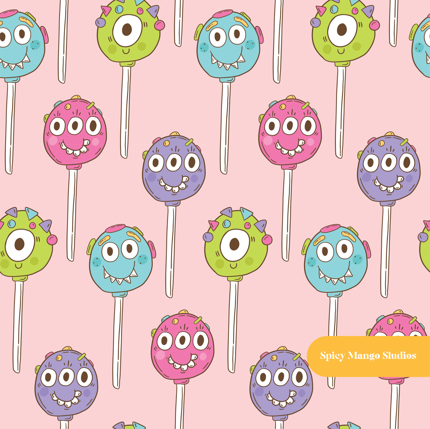 Pink Monster Pops Seamless Pattern – Digital Download