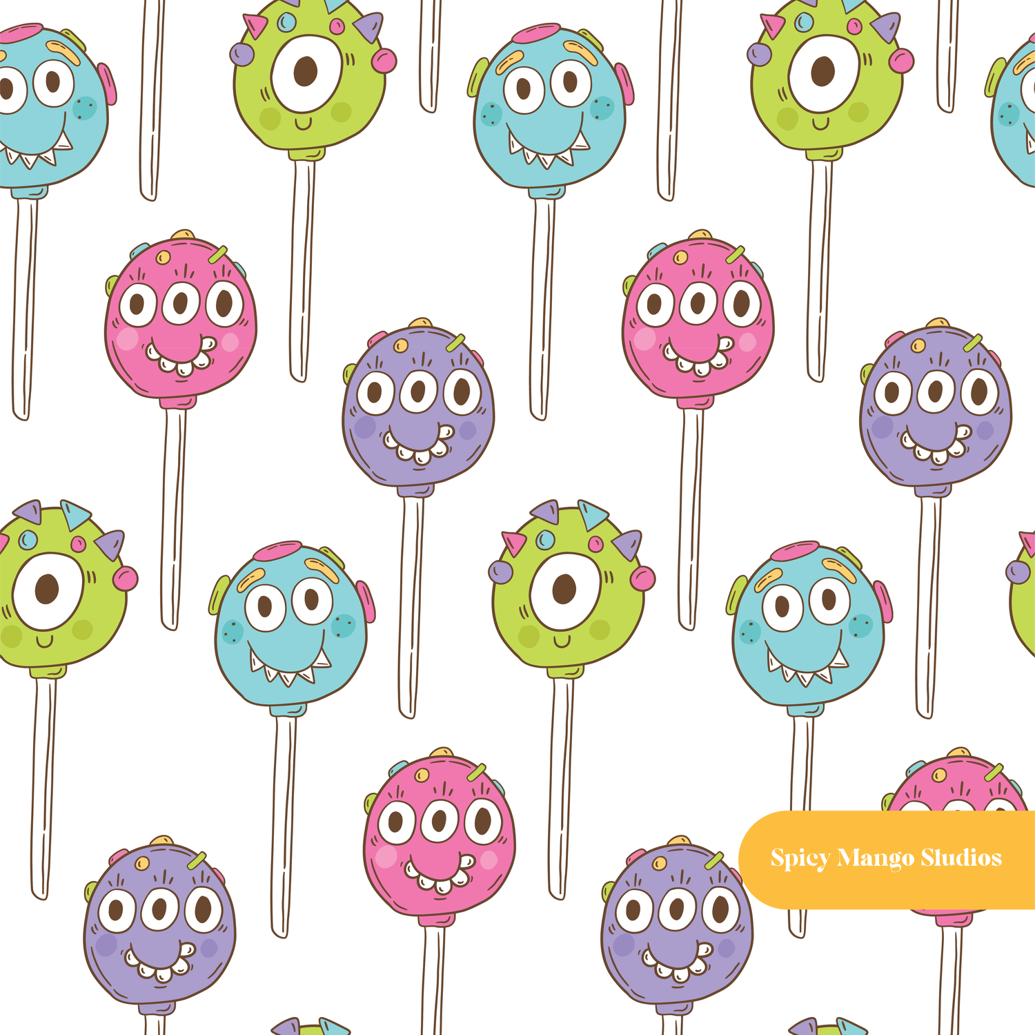 White Monster Pops Seamless Pattern – Digital Download