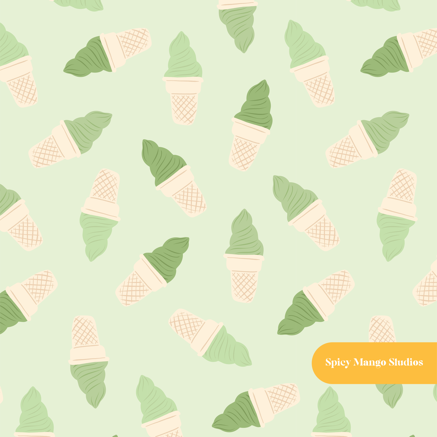 Green Matcha Soft Serve Seamless Pattern – Trendy Café & Foodie Digital Download