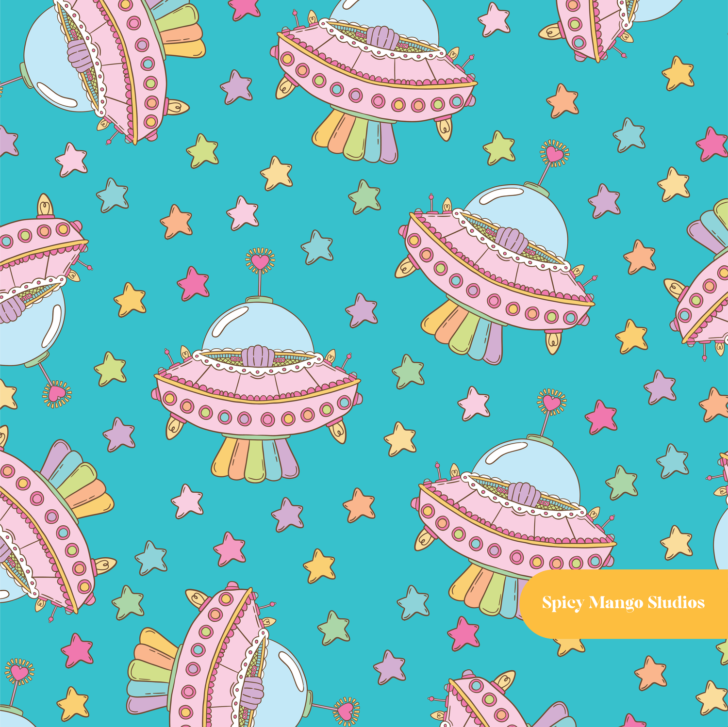 Teal Magic Saucer Seamless Pattern