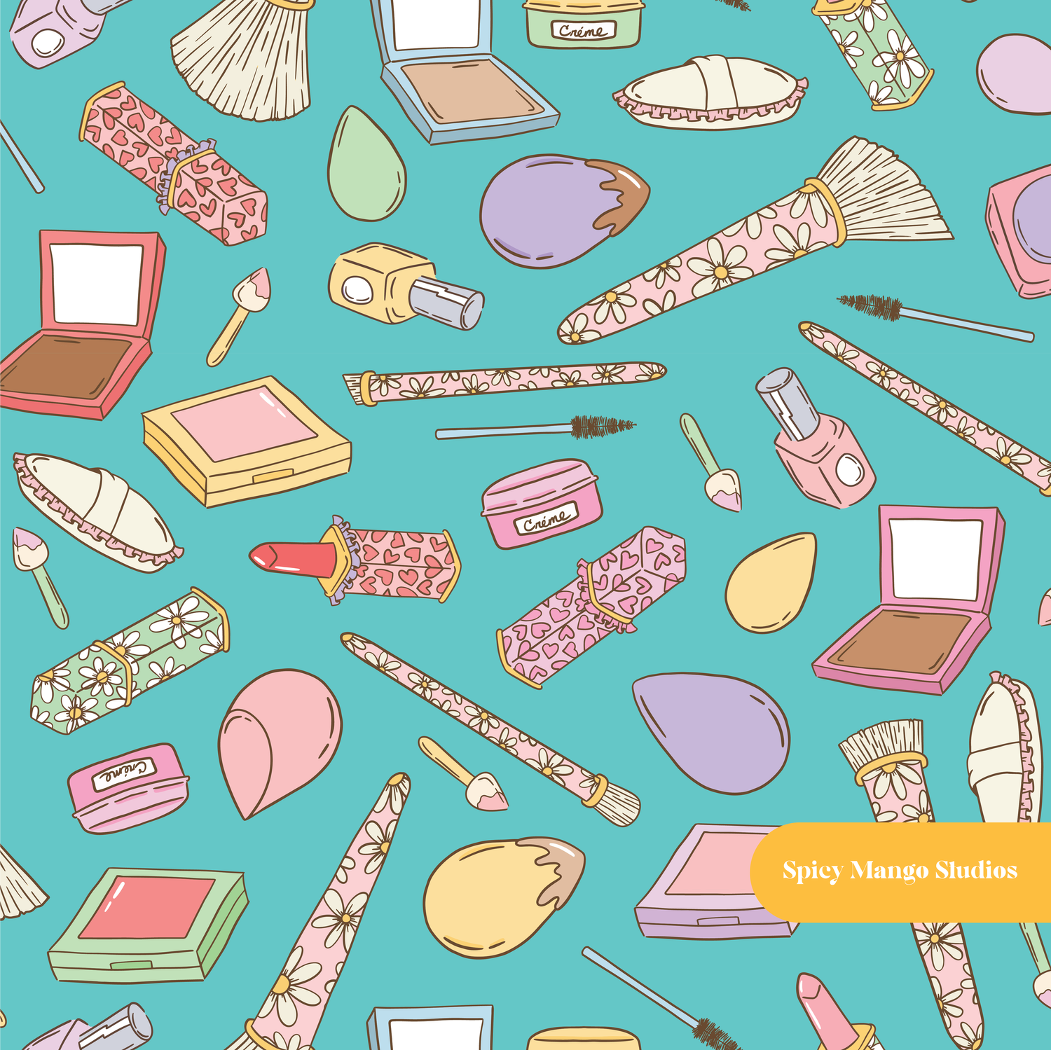 Aqua Makeup Vibes Seamless Pattern