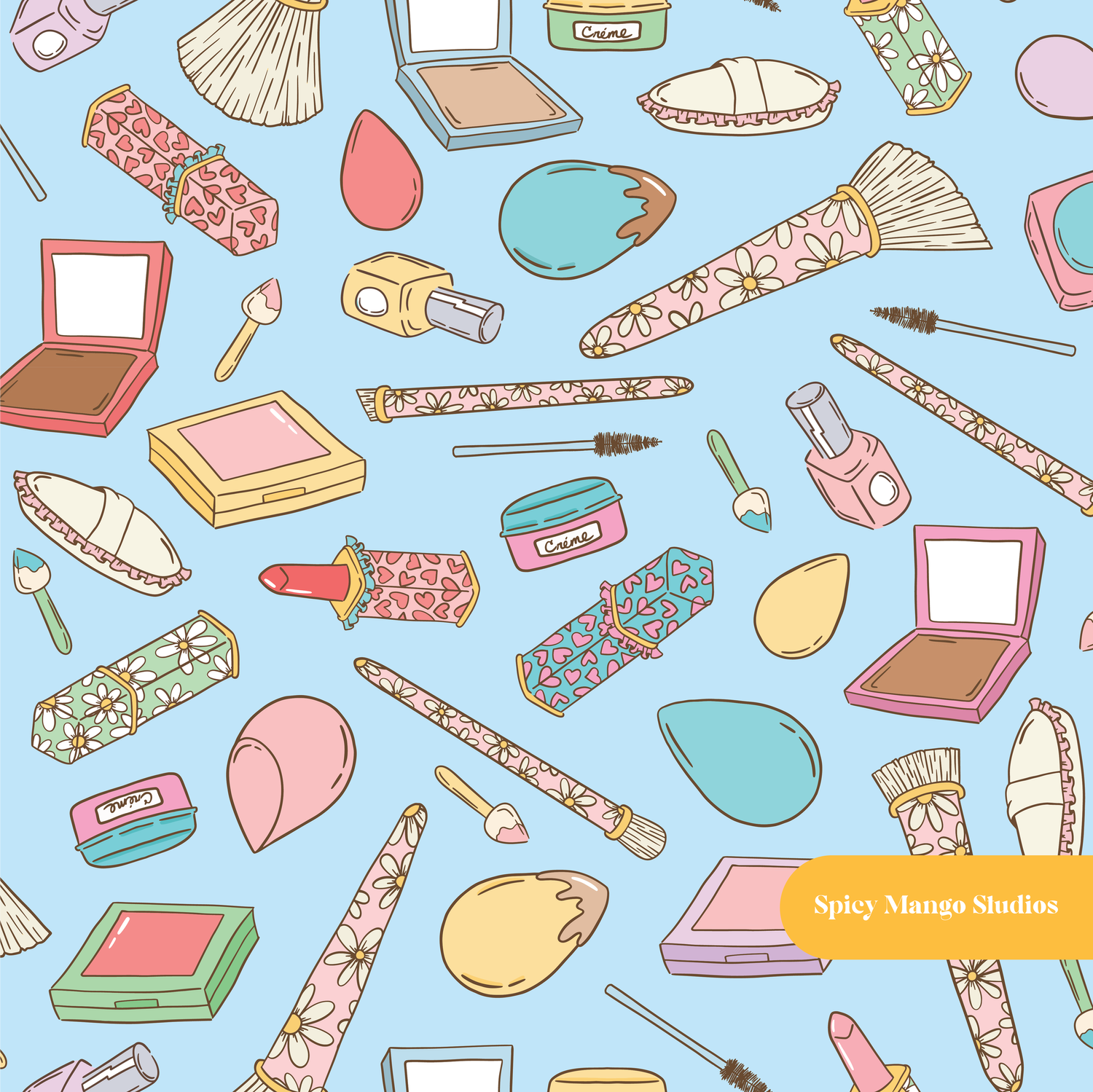 Light Blue Makeup Vibes Seamless Pattern