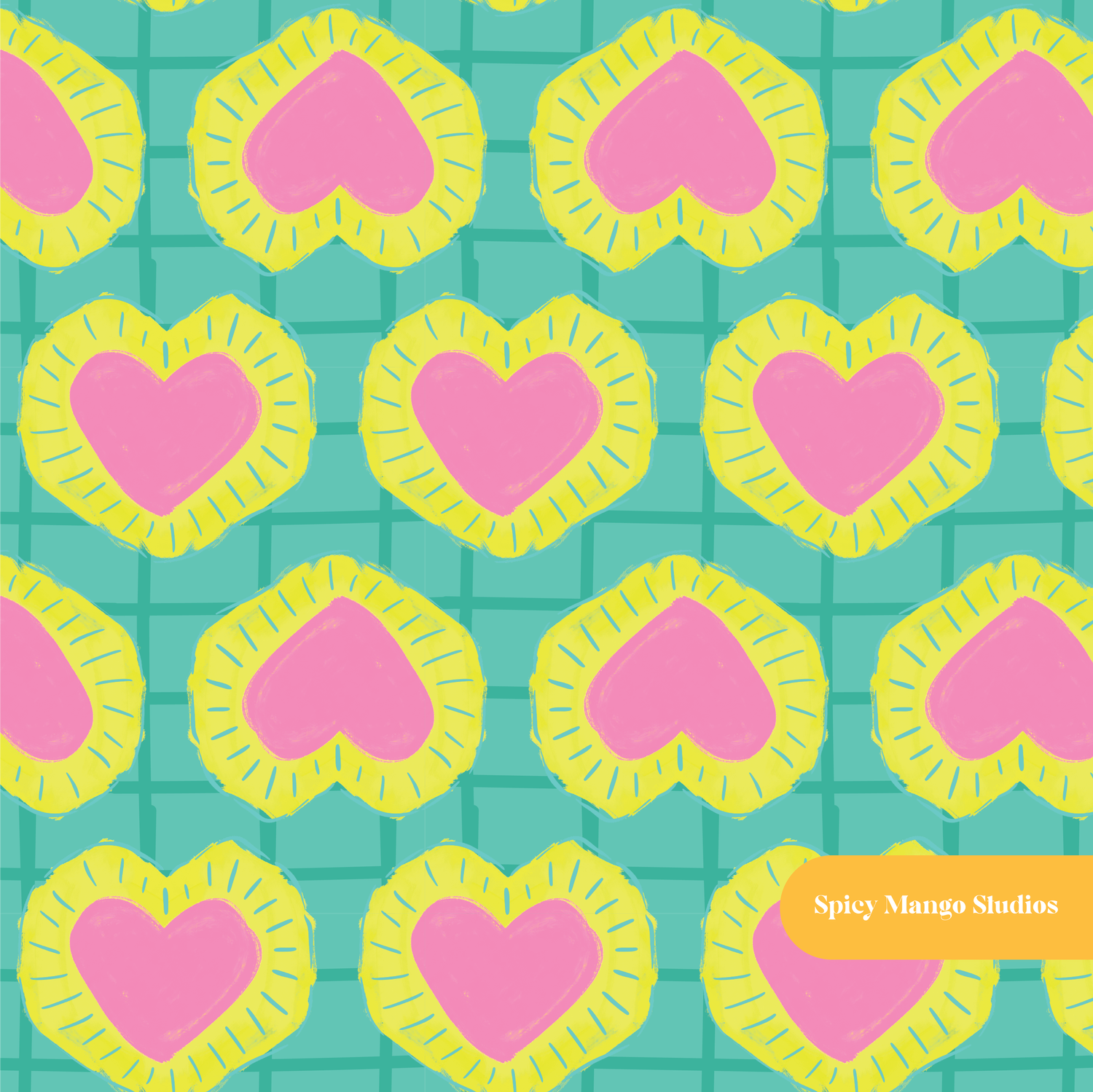 Neon Heart Gingham Seamless Pattern