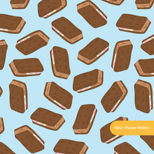 Blue Neapolitan Ice Cream Seamless Pattern – Digital Download